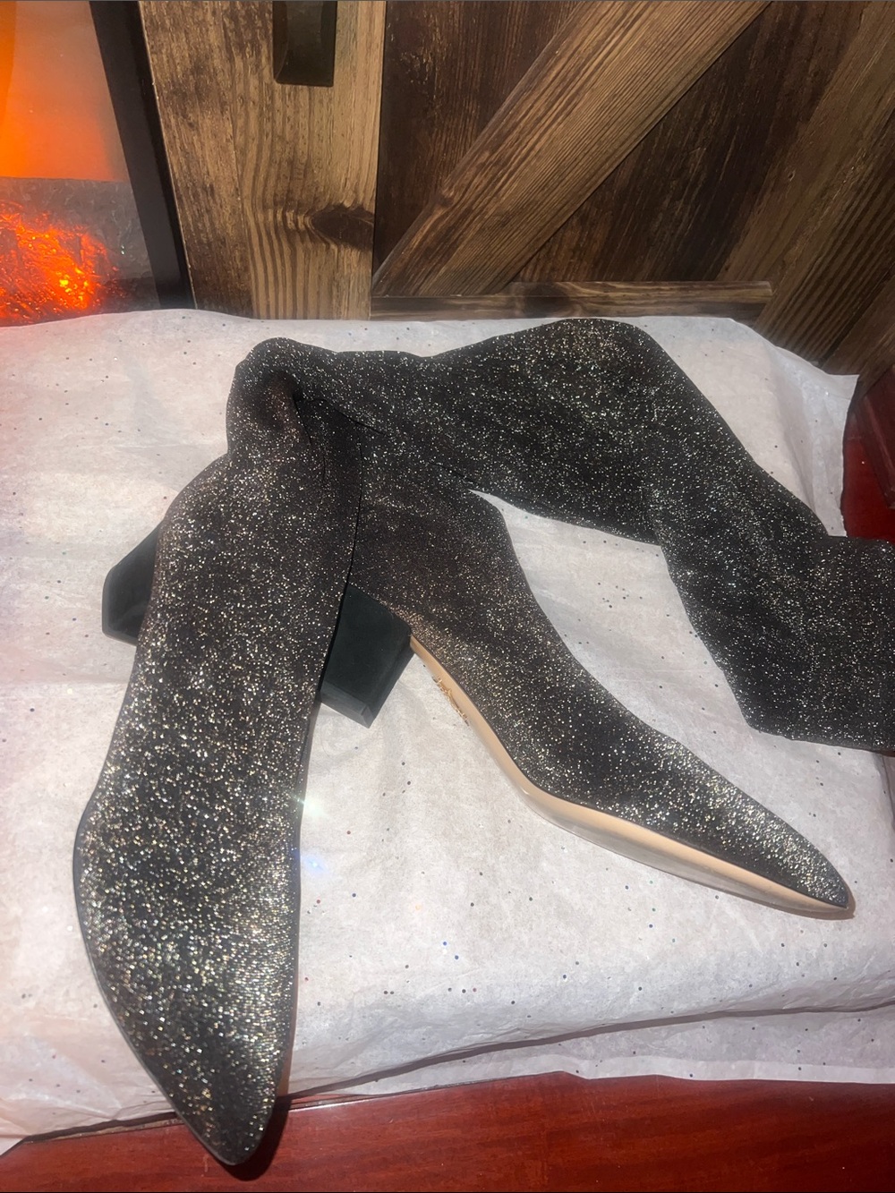 Charlotte Olympia "Less Is More" Metallic Jersey Over-The-Knee Boots